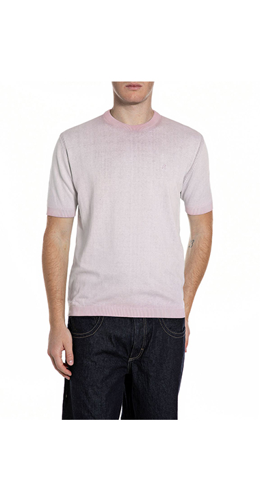 オンブレコットンクルーネックハーフスリーブセーター